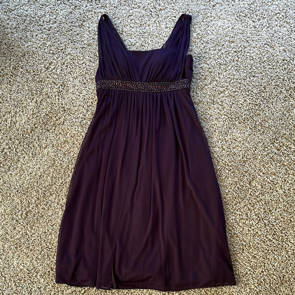 Dressbarn Eggplant Elegant Dress Empire Waist beaded bodice cruise bridesmaid